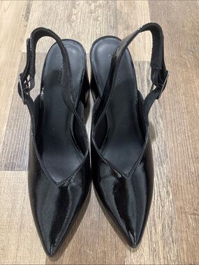 Old Navy Black Patent Pointed Slingback Heels